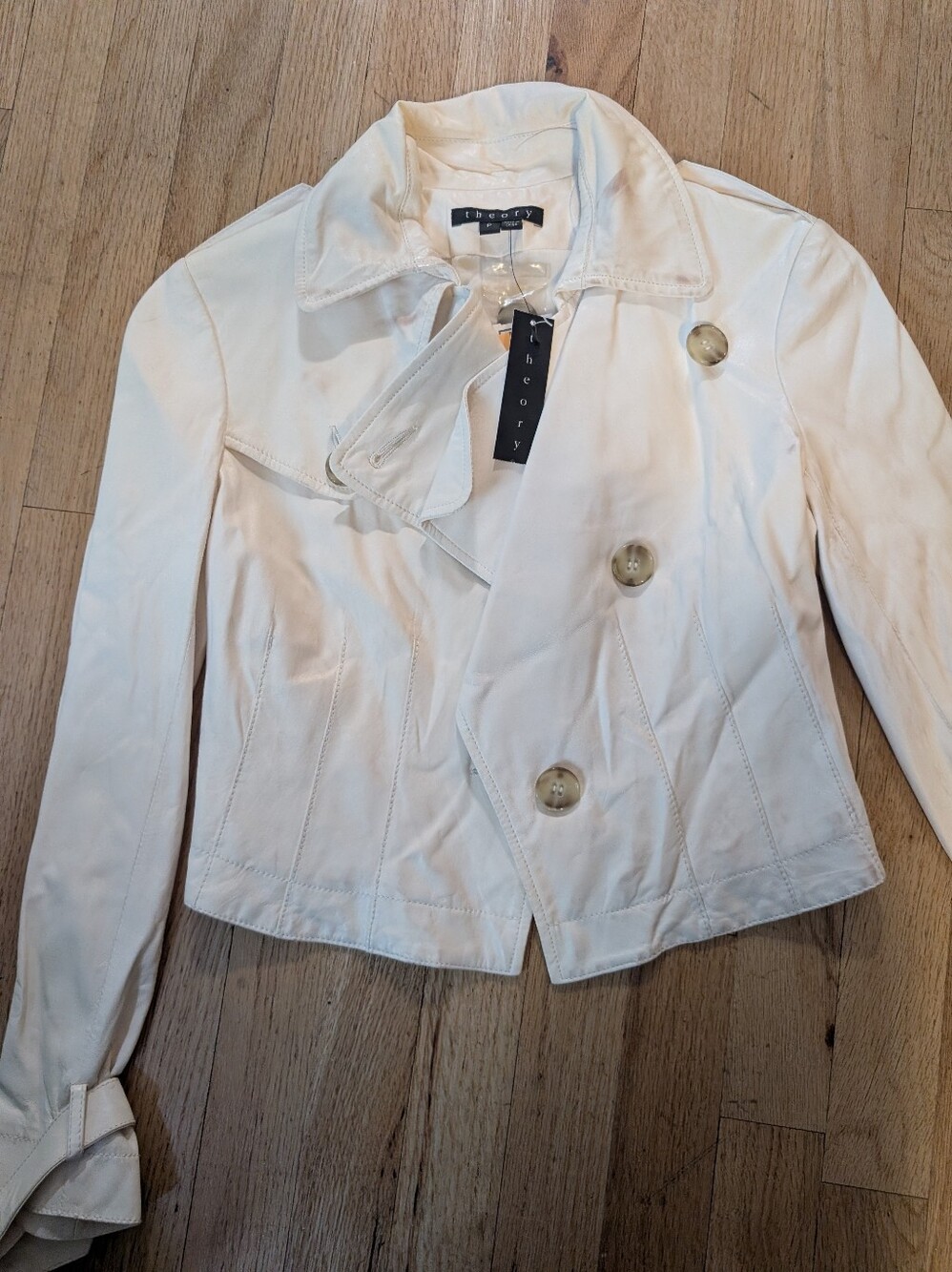 Theory White Leather Moto Jacket